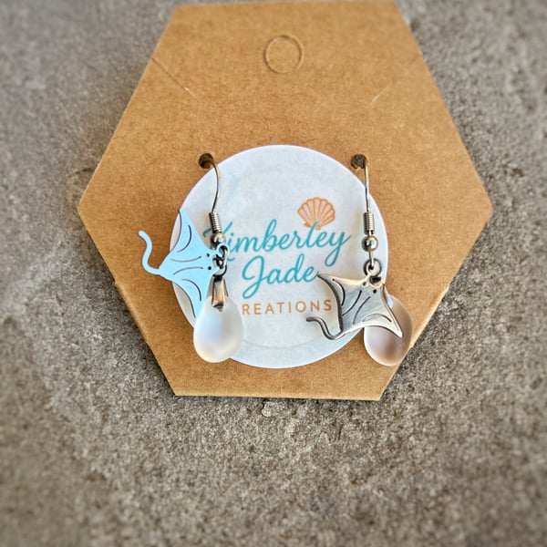 Sting Ray & Sea Glass Earrings 