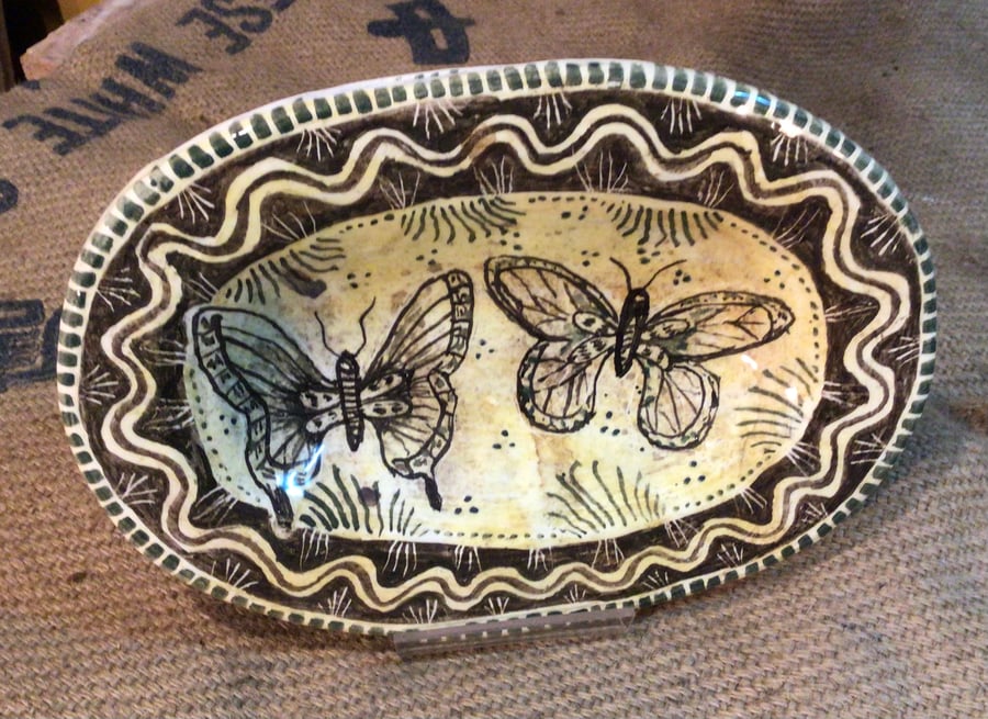 Oval Earthenware Butterfly Dish 