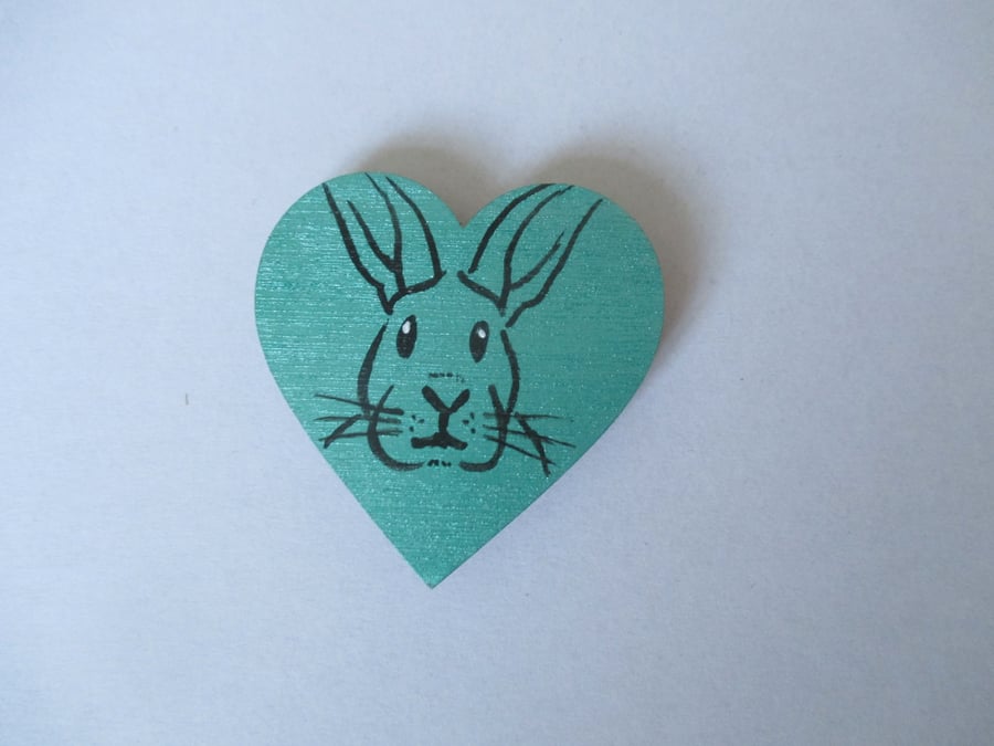 Fridge Magnet Bunny Rabbit Love Heart  Original Painting Wooden Heart Green