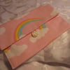  Cotton Wallet, rainbow on pink with white clouds