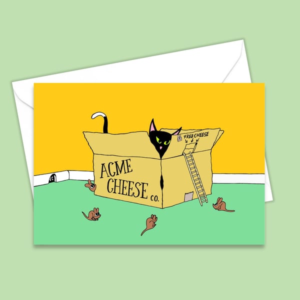 Funny Cat Art Card - All Occasion Card for Cat Lovers