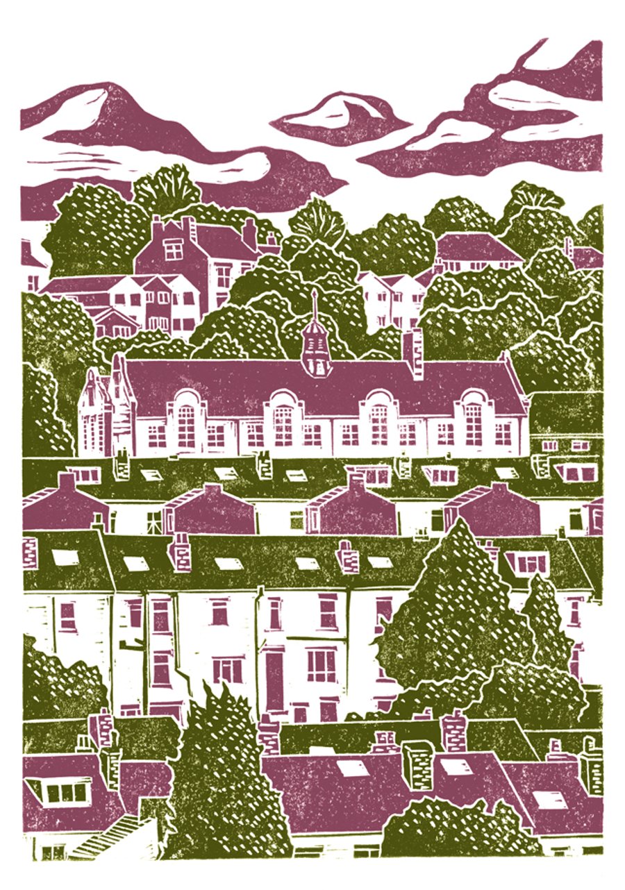 Carfield View A3 poster-print (green-dark pink)