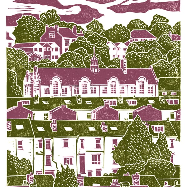 Carfield View A3 poster-print (green-dark pink)
