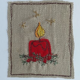 Embroidered Candle Christmas Card