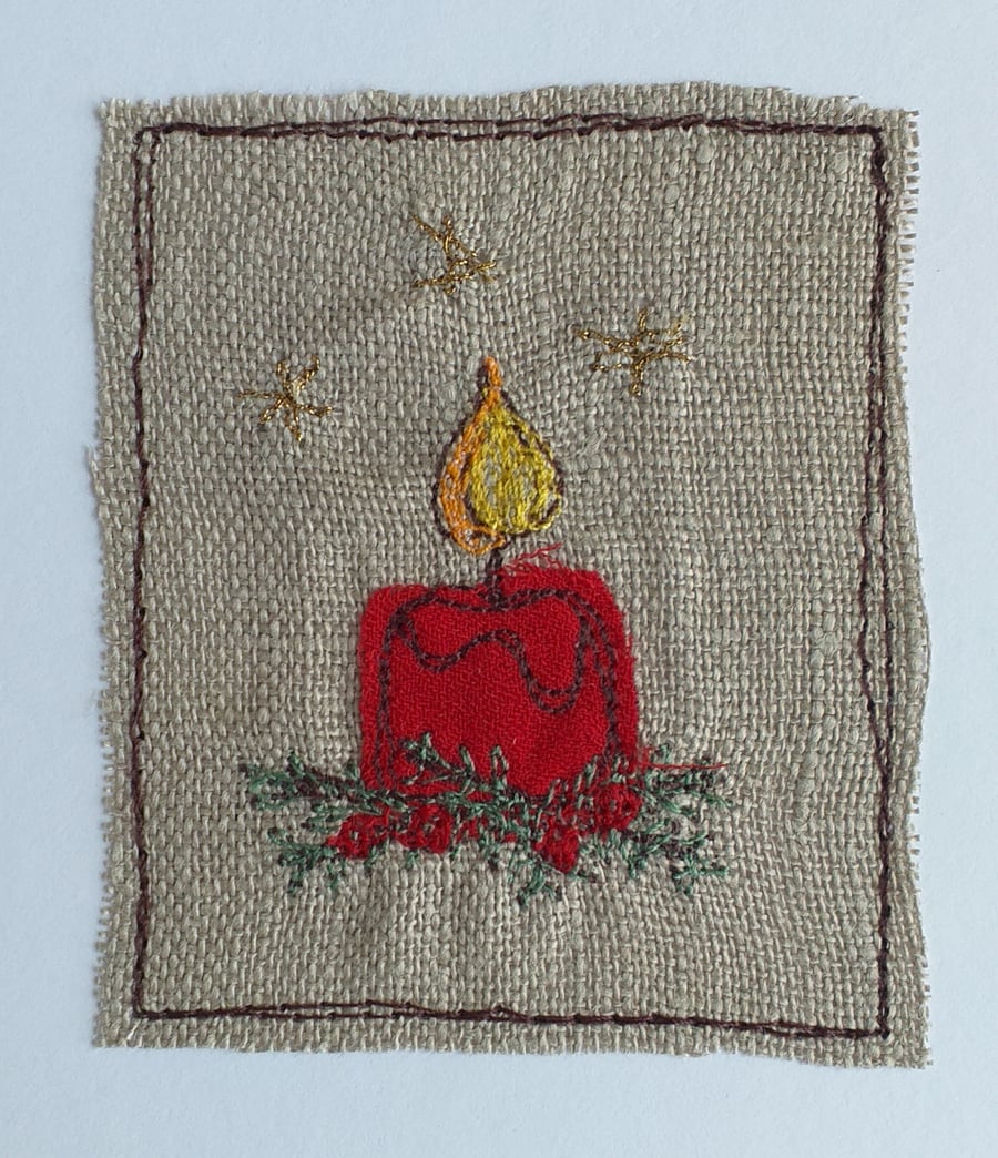 Embroidered Candle Christmas Card