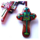 Cross Red Fused Dichroic Glass Plump Suncatcher 