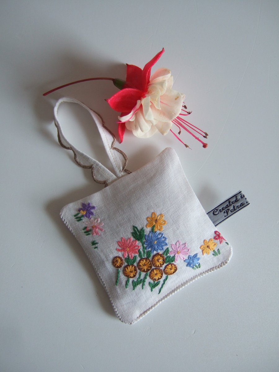 Yorkshire lavender bag with tiny vintage floral embroidery