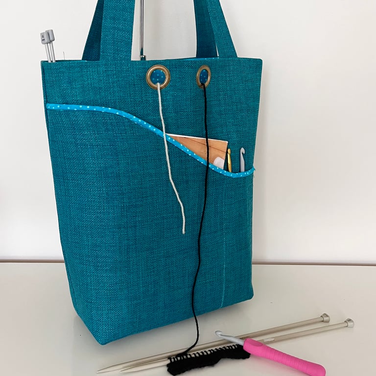 Knitting project bags teal spots