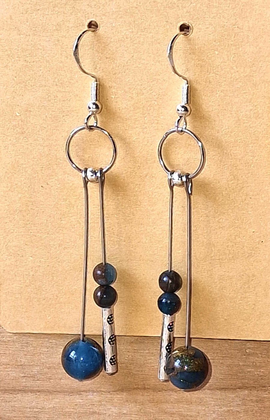 Blue Agate & Silver Long Drop Earrings - Natural Stone Boho Jewellery - Gift