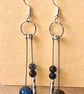 Blue Agate & Silver Long Drop Earrings - Natural Stone Boho Jewellery - Gift