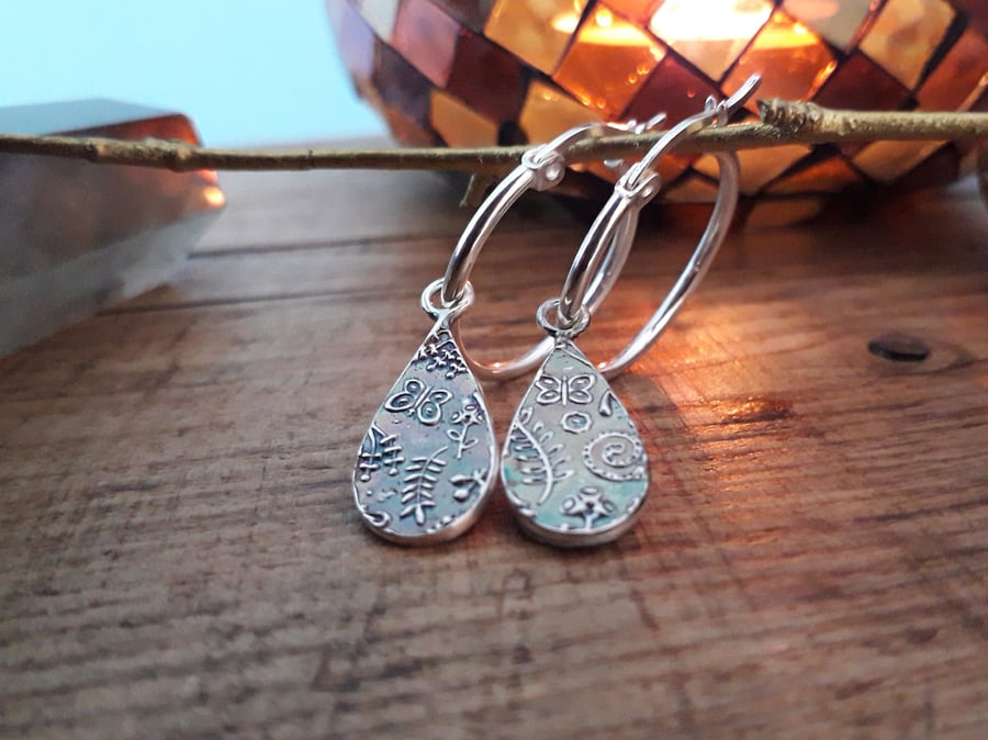 Floral Silver Hoops - Fine and Sterling Silver 