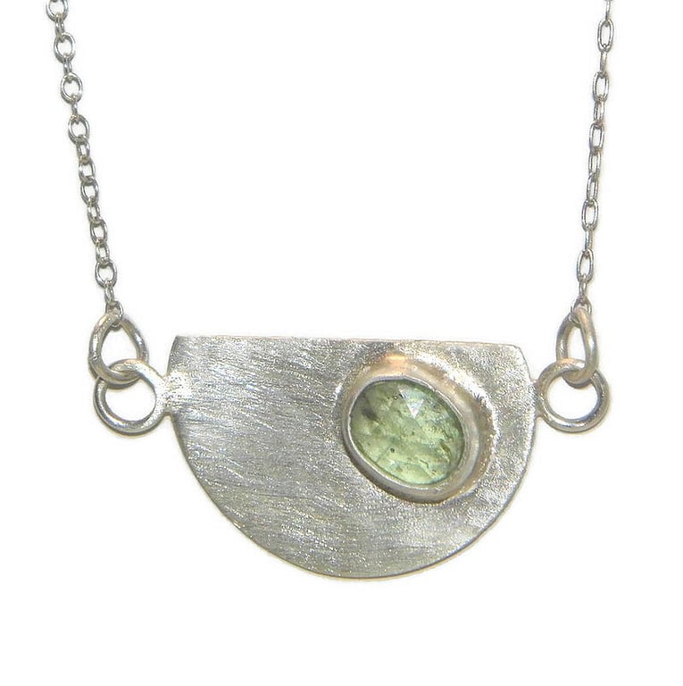 Sterling Silver Semi Circle Pendant with Rose Cut Green Kyanite