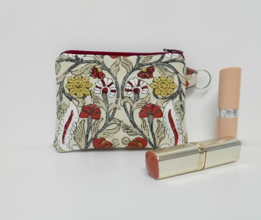 Coin purse in red art nouveau style print