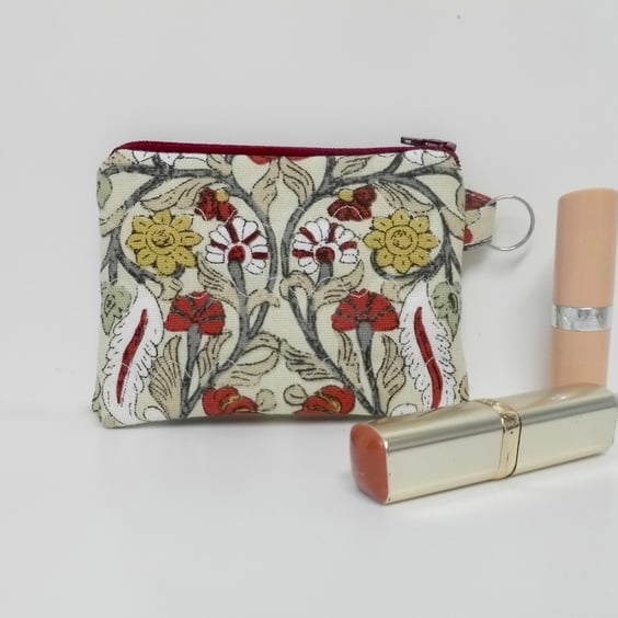 Coin purse in red art nouveau style print