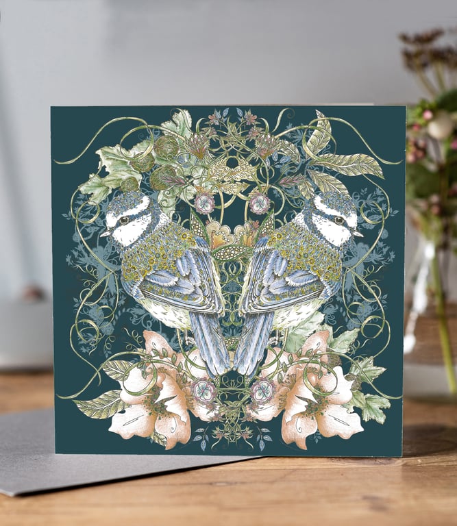 Blue tit Greeting card (dark background)