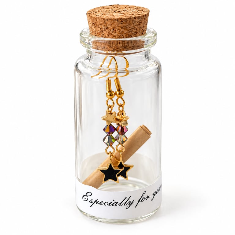 Handmade Black Star Earrings in a Bottle with Preciosa Crystals