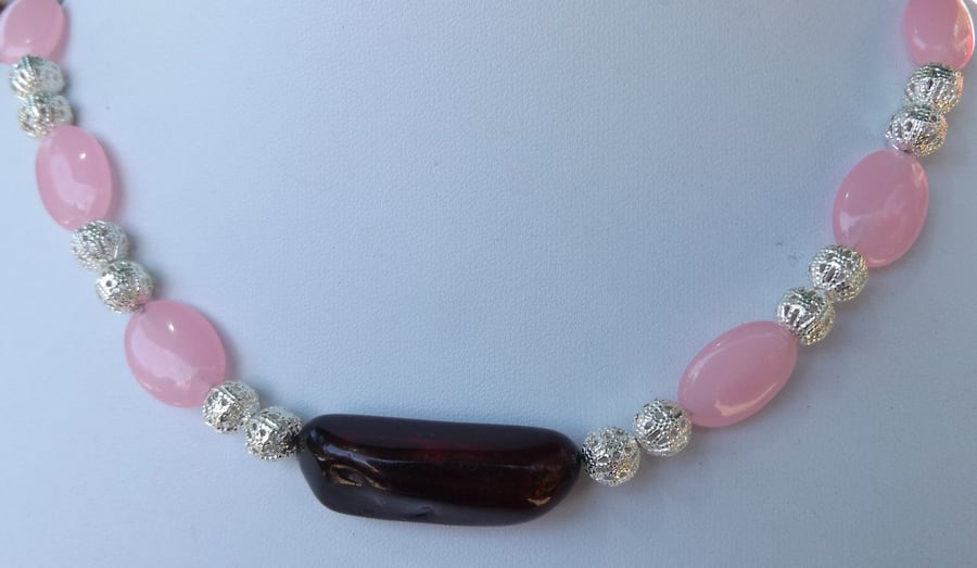 16" Rose quartz and red dyed clear quartz 