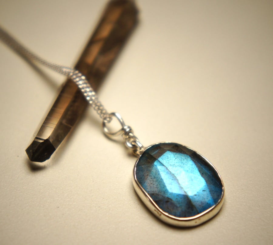 Faceted Labradorite and Sterling Silver Pendant