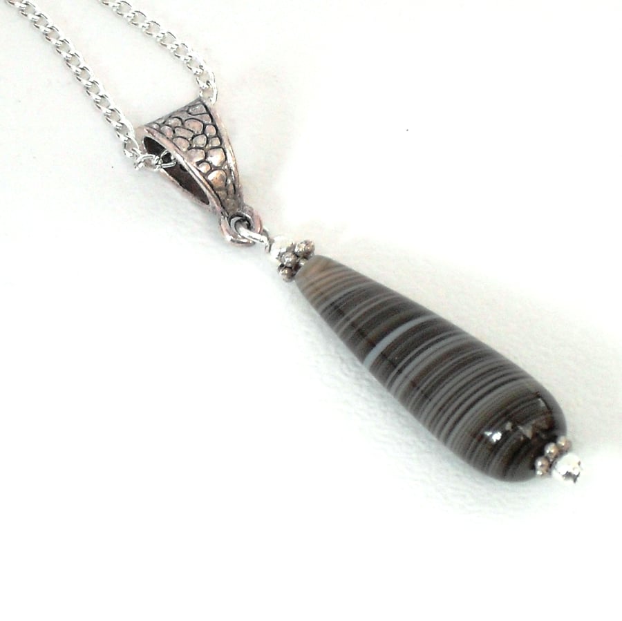 Caramel banded brown agate pendant necklace