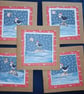 Quirky cute, puffin illustrated, seaside, set of 5 christmas cards