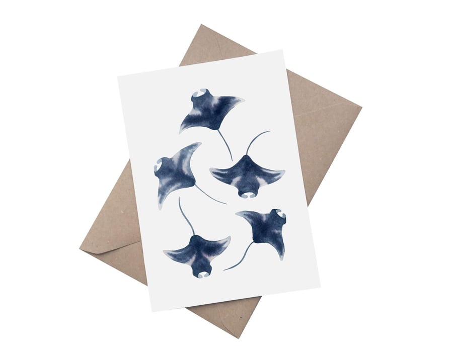 Watercolour Manta Rays: A5 Blank Greetings Card 