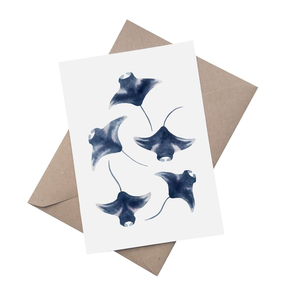 Watercolour Manta Rays: A5 Blank Greetings Card 
