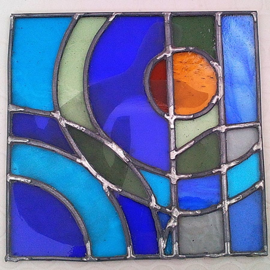 Image of Fish Pond, stained glass panel