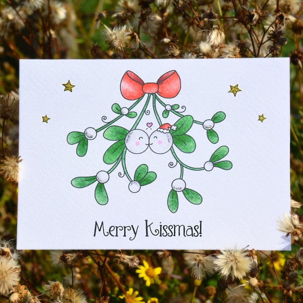 Funny Mistletoe Christmas Card, Merry Kissmas!