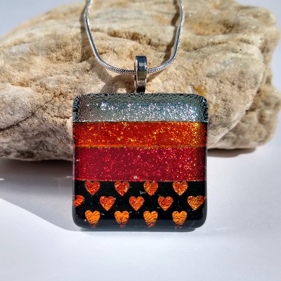 Seconds and Sample sale: Orange Striped Heart fused glass pendant
