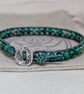 Green sea sediment jasper and leather bracelet with button fastener  - Image 5