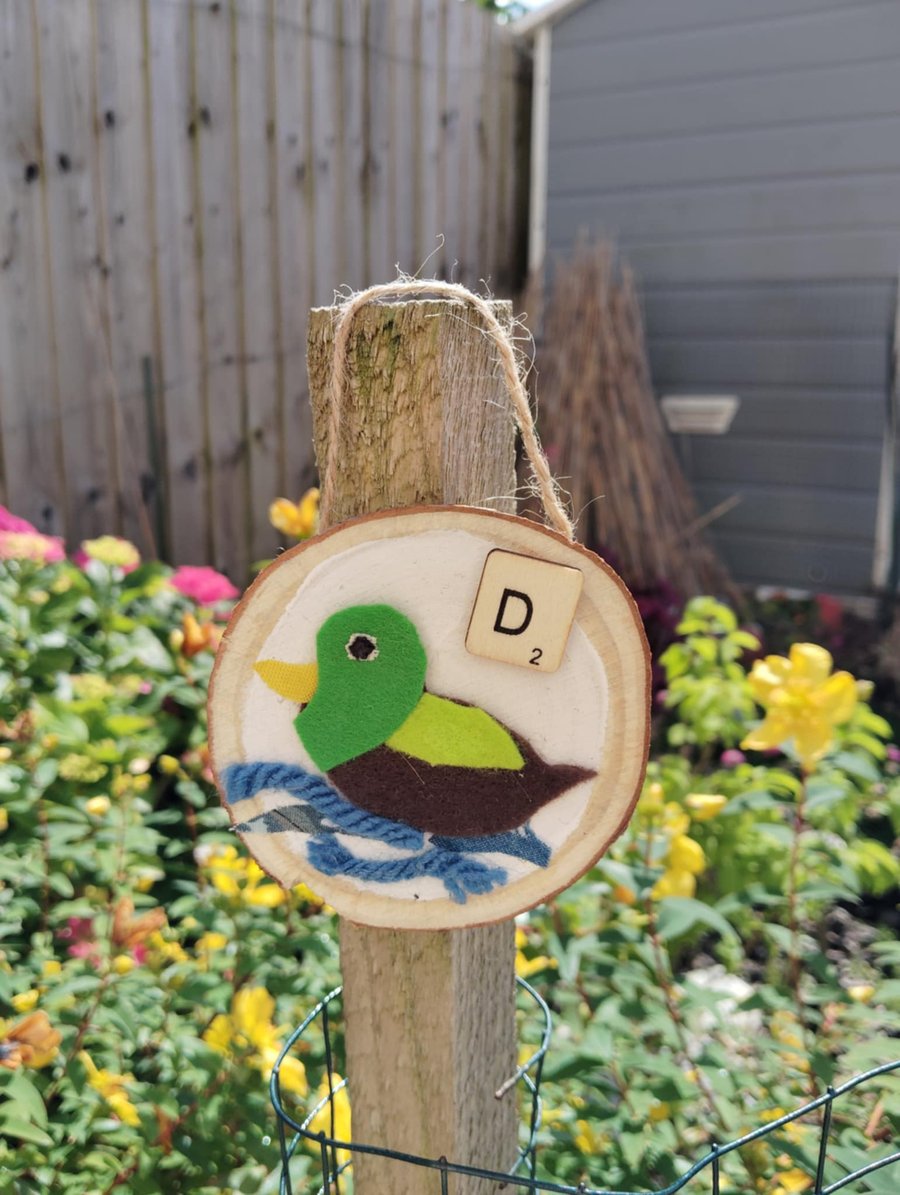 Wooden alphabet art -decorative wall plaque with first letter scrabble tile 