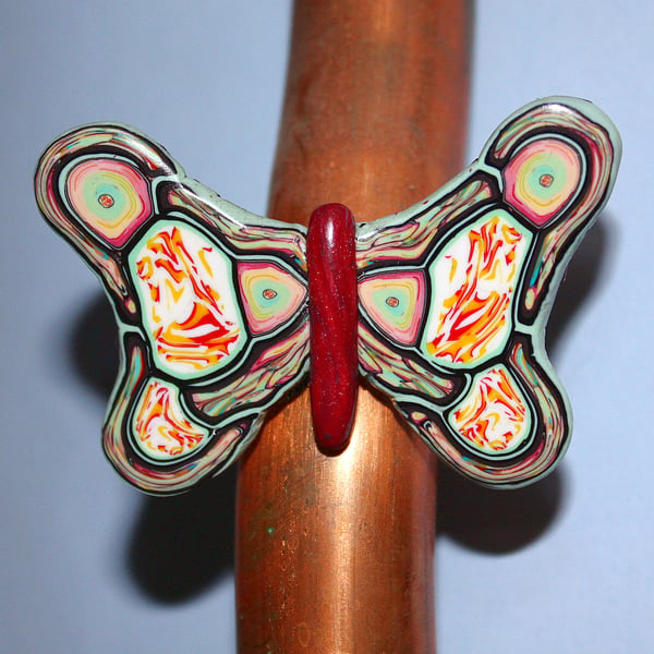 Ornate Butterfly Brooch - Intricate Mosaic Polymer Clay Handmade Badge