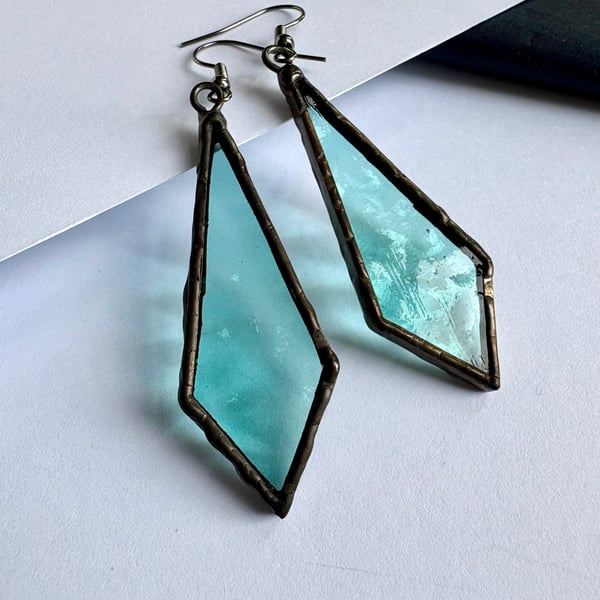 Marine blue stained glass earrings, Christmas Gift for Her