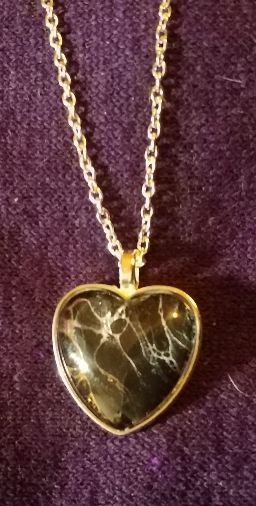 Handmade fluid art heart pendant, silver and black