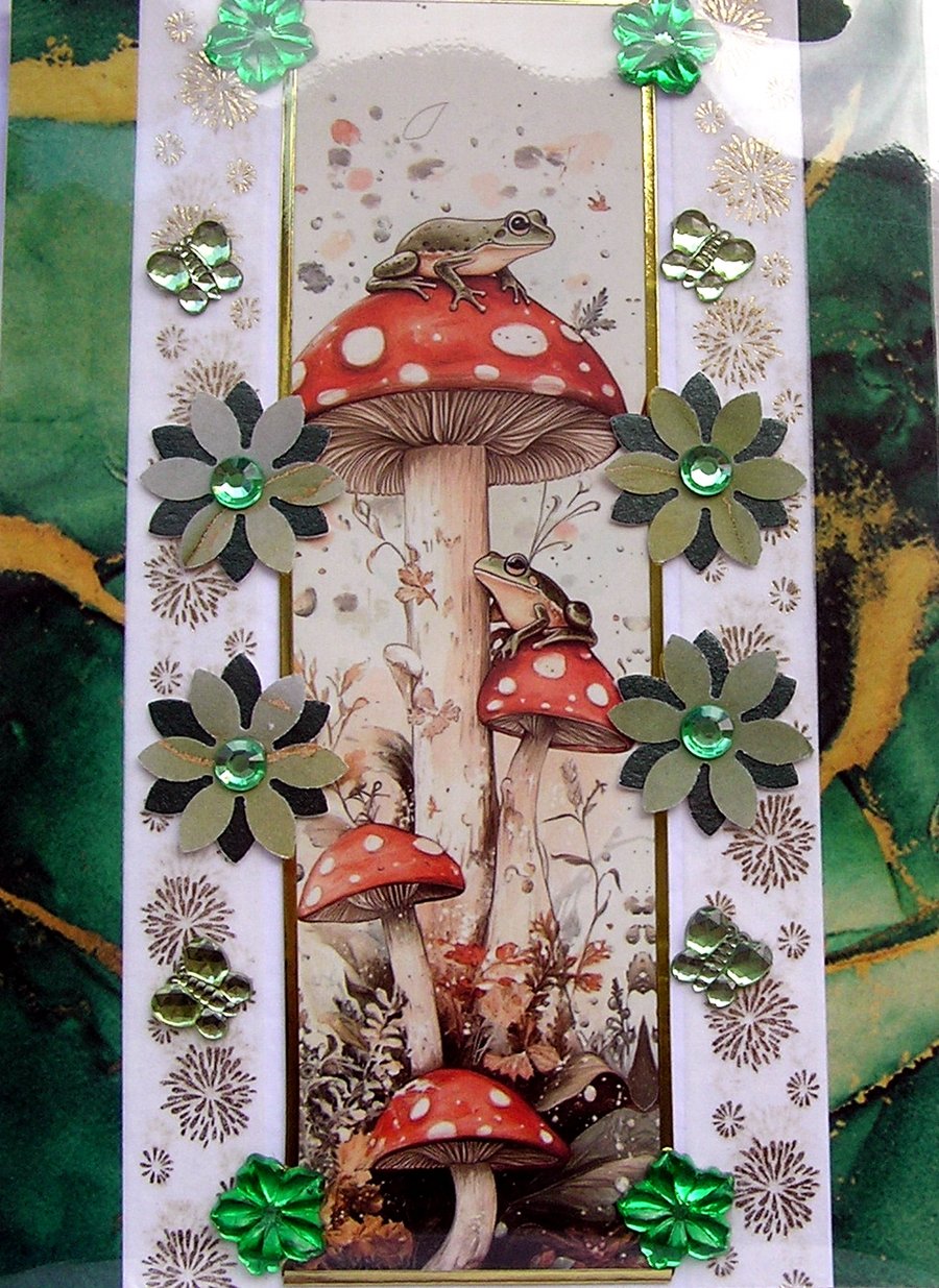 Fairy Toadstools Hand Crafted Decoupage Greeting Card - Blank 3185
