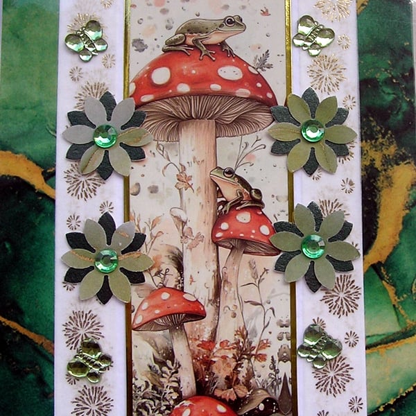 Fairy Toadstools Hand Crafted Decoupage Greeting Card - Blank 3185