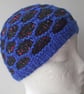 Handspun Knitted Hat, Cap, Beanie or Toque, Royal Blue, Black Merino Wool, Silk - Image 1