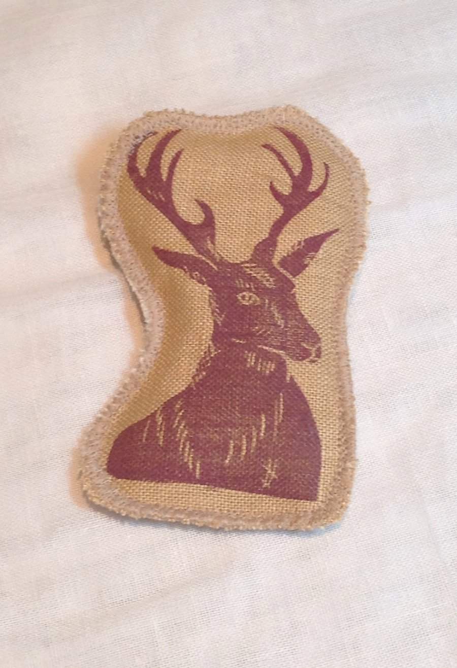 Hand printed Stag Textile Brooch
