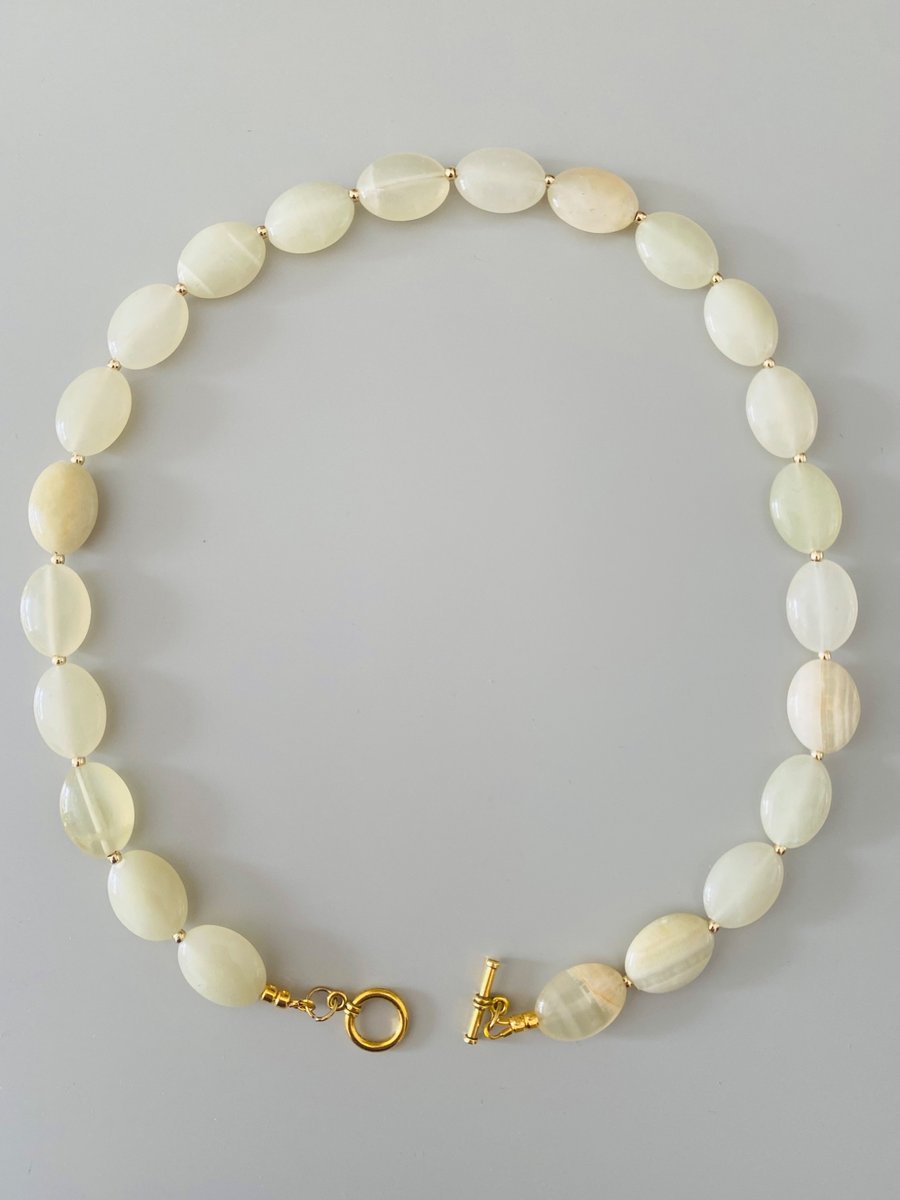 Elegant Cream Gemstone Beaded Necklace - Handmade Statement Jewellery