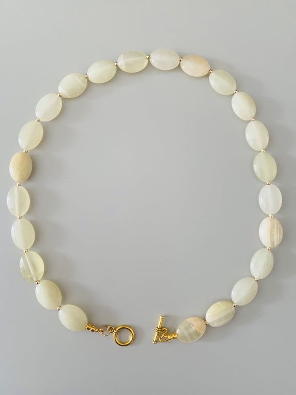 Elegant Cream Gemstone Beaded Necklace - Handmade Statement Jewellery