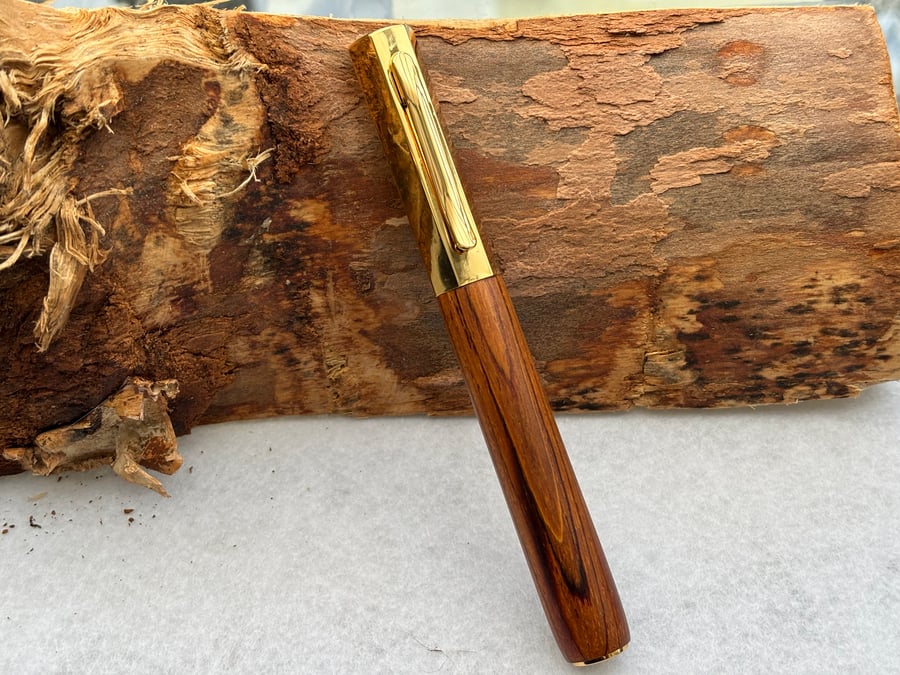 Hexa Fountain Pen - Hand Turned From Cocobolo Exotic Hardwood - Modern Design