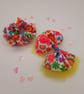 Set of 2 neon flower hair accessories,  clip on bow,scrunchie, yellow tulle. - Image 5