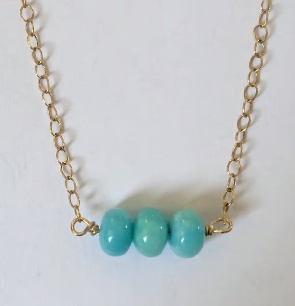 Peruvian Amazonite Beaded Bar Necklace, 14K Gold