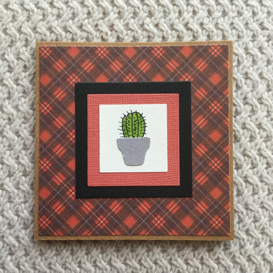 Hand drawn cactus  card Tartan 