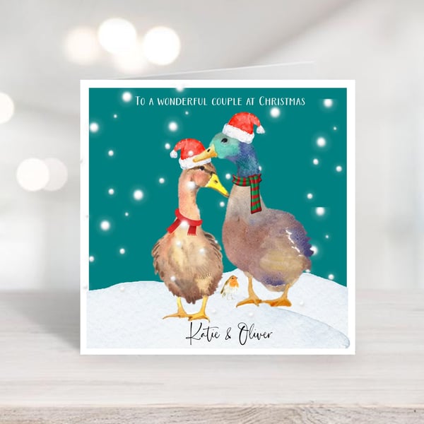 Personalised Duck Couples Christmas Card 