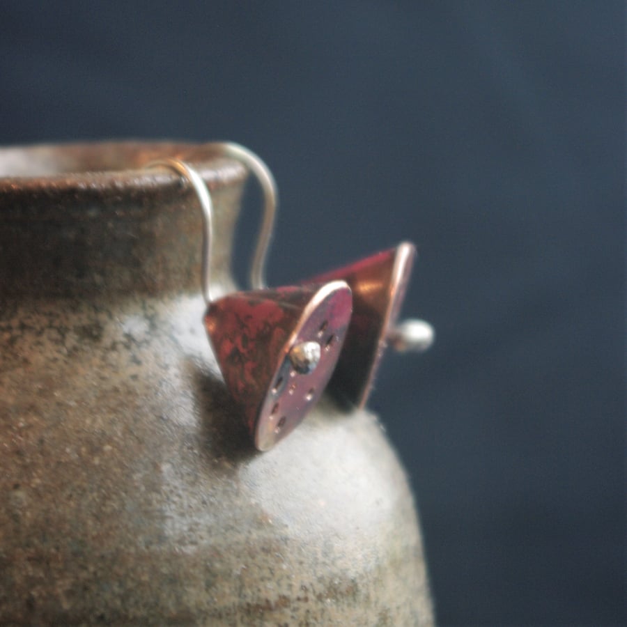 Copper Lotus Pod and Silver Seed Earrings