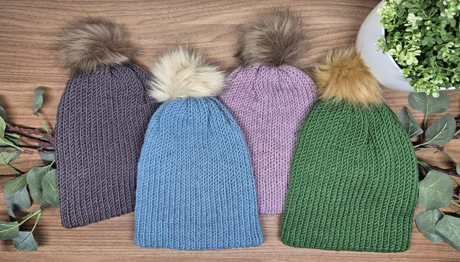 Knitted Merino Wool Beanie Hat (4 Colours available)