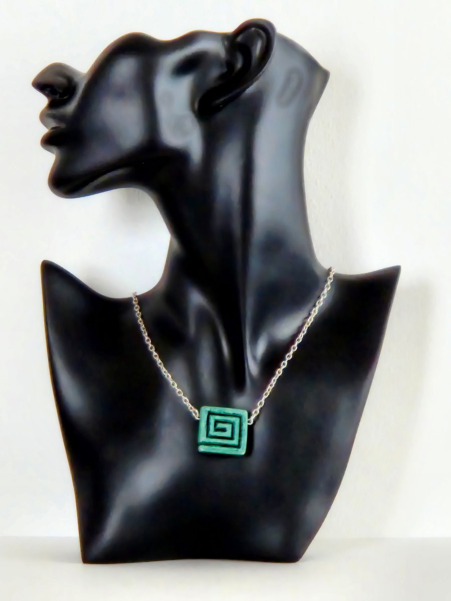 Greek key design green necklace