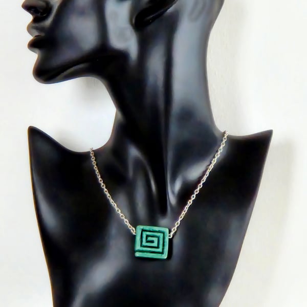 Greek key design green necklace