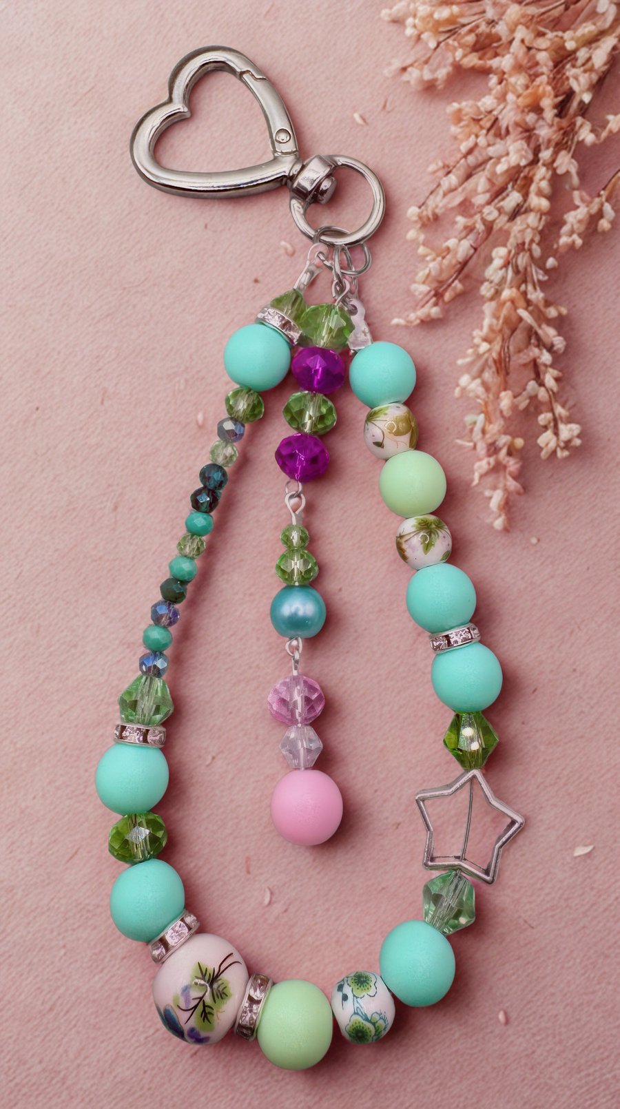 Green and pink handbag charm